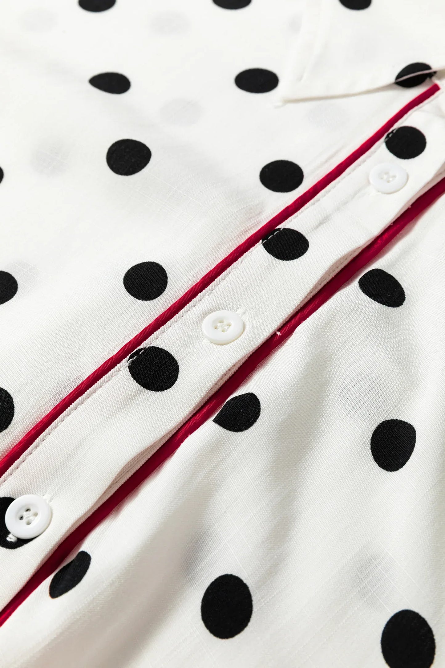 White Polka Dot Print Contrast Piping Elegant Shirt - MarkoFit