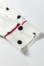 White Polka Dot Print Contrast Piping Elegant Shirt - MarkoFit