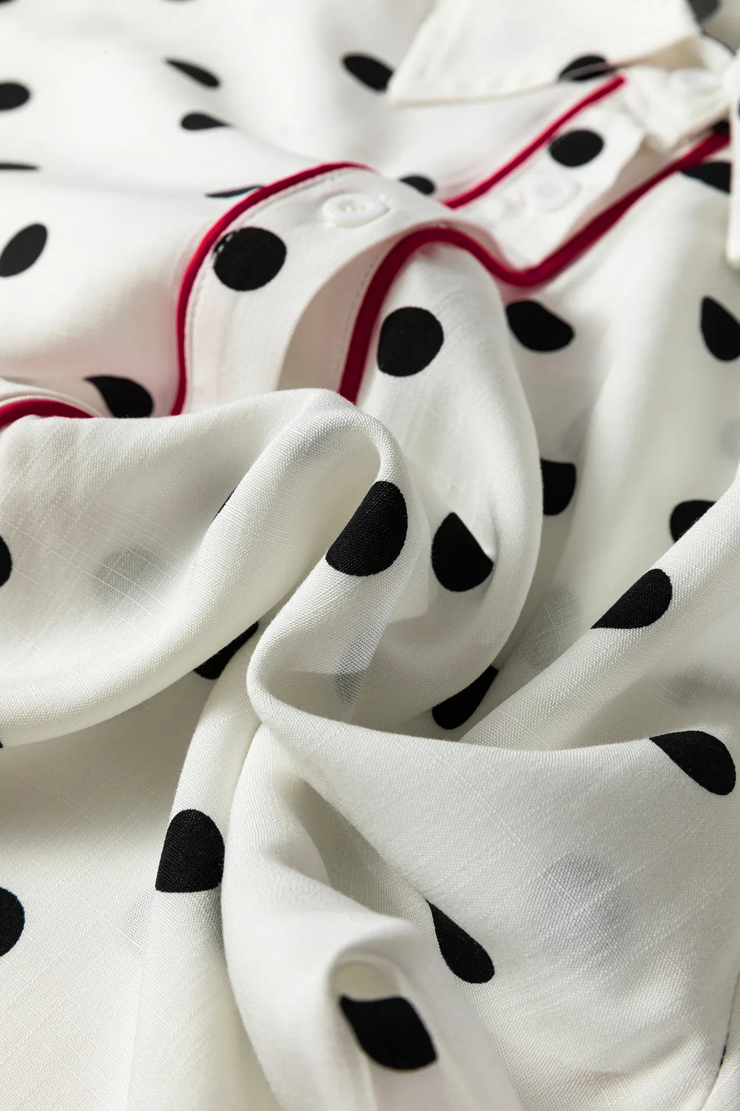 White Polka Dot Print Contrast Piping Elegant Shirt - MarkoFit