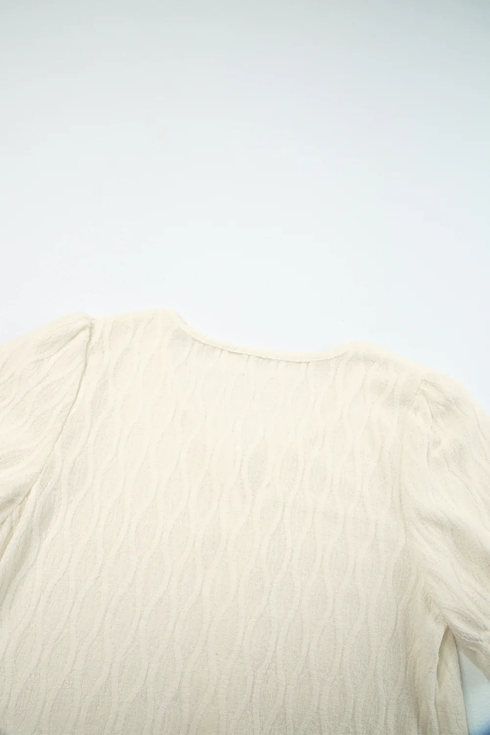 White Solid Color Textured Notched Neck Puff Sleeve Blouse - MarkoFit