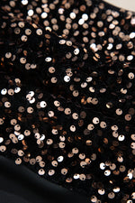 Black Deep V Back Sequin Puff Sleeve Bodysuit - MarkoFit