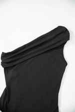 Black Solid Color Pleated One Shoulder Bodysuit - MarkoFit