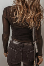 Black Mesh Long Sleeve Slim Fit Bodysuit - MarkoFit