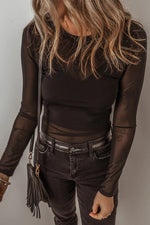 Black Mesh Long Sleeve Slim Fit Bodysuit - MarkoFit