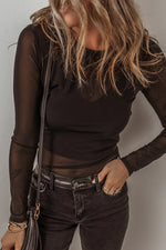 Black Mesh Long Sleeve Slim Fit Bodysuit - MarkoFit