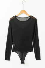 Black Mesh Long Sleeve Slim Fit Bodysuit - MarkoFit