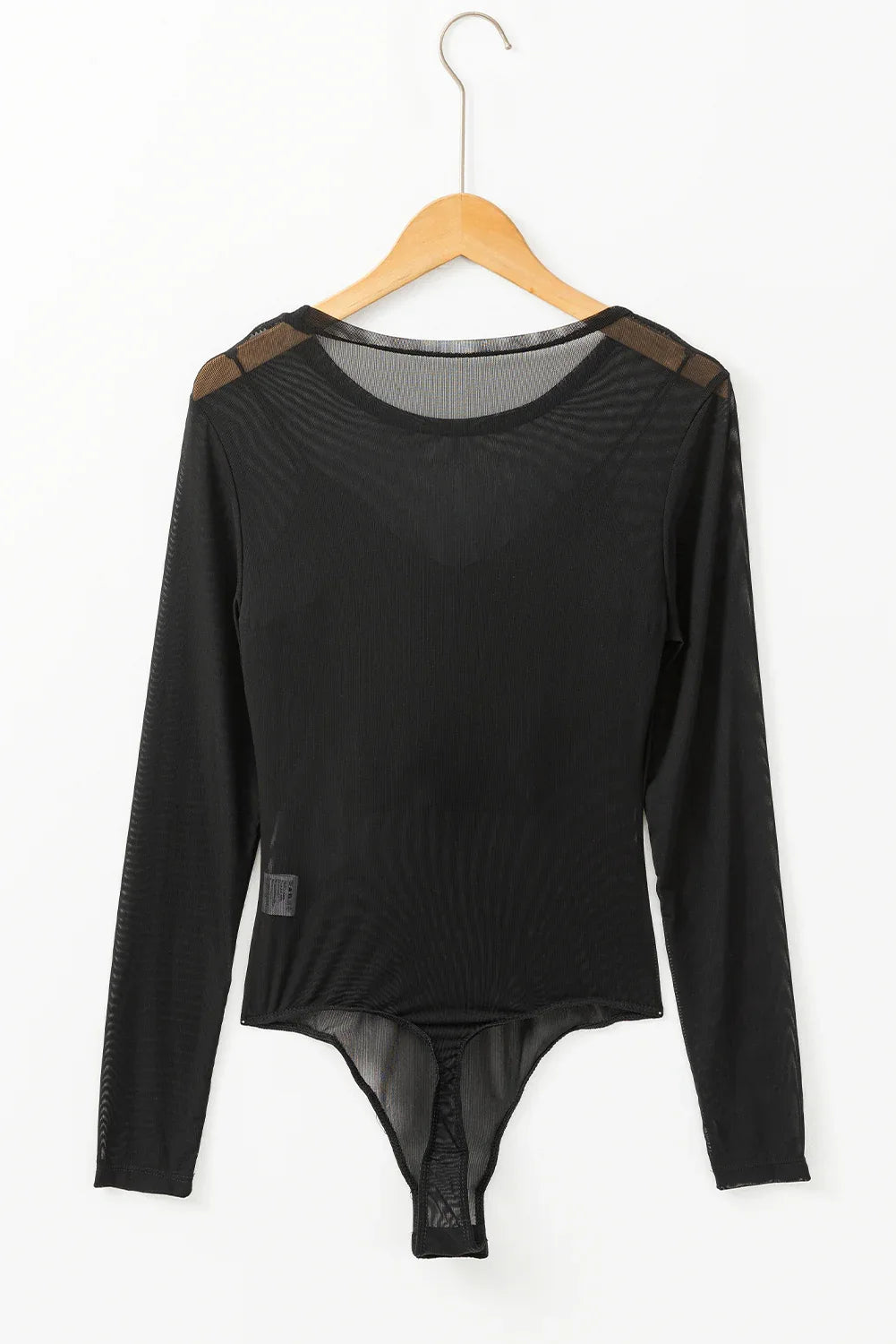 Black Mesh Long Sleeve Slim Fit Bodysuit - MarkoFit