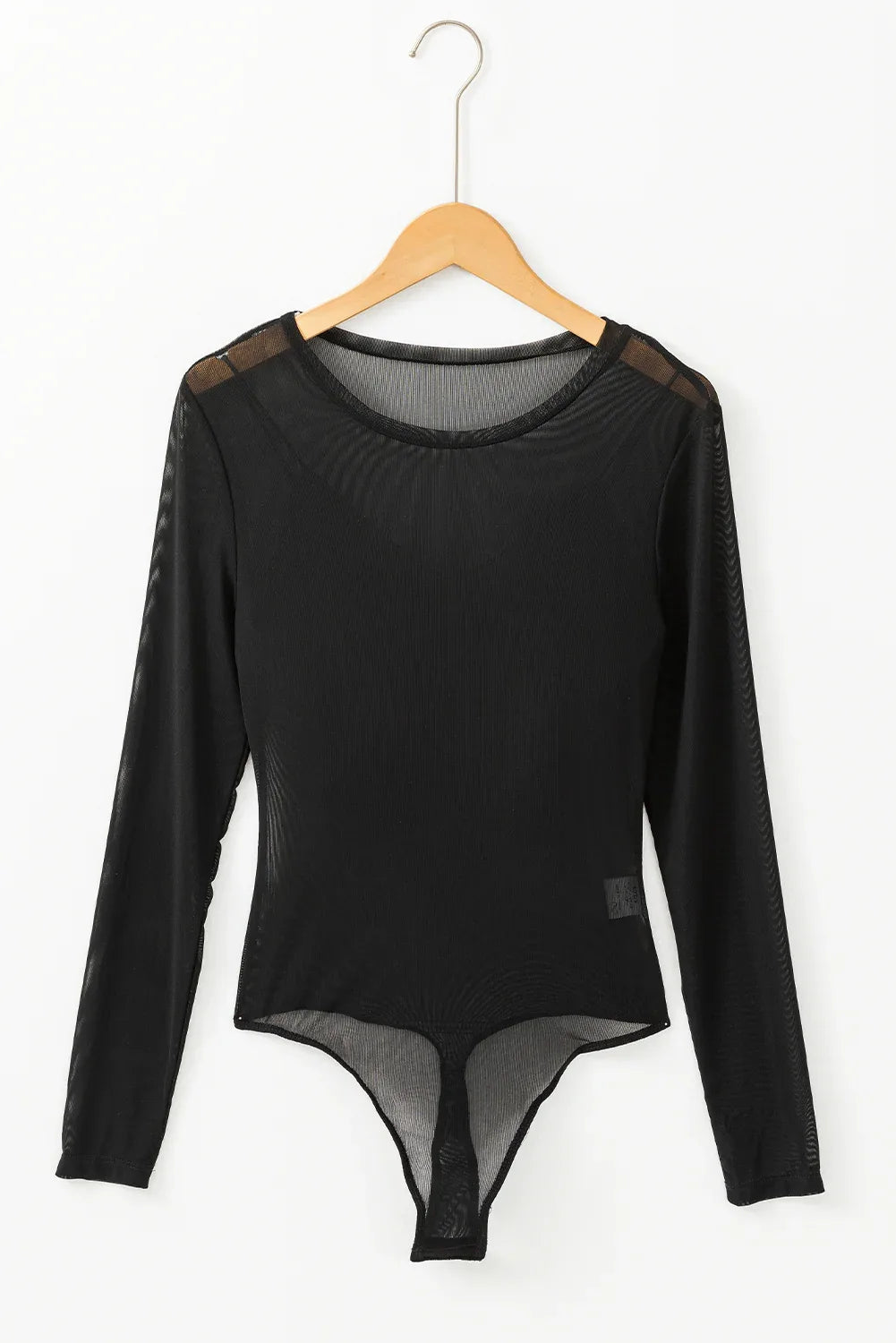 Black Mesh Long Sleeve Slim Fit Bodysuit - MarkoFit
