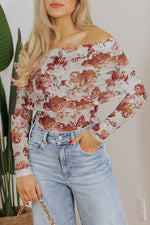 Pink Floral Printed Long Sleeve Sheath Bodysuit - MarkoFit