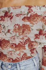 Pink Floral Printed Long Sleeve Sheath Bodysuit - MarkoFit