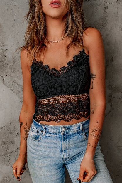 Black Crochet Lace Bralette Crop Top - MarkoFit