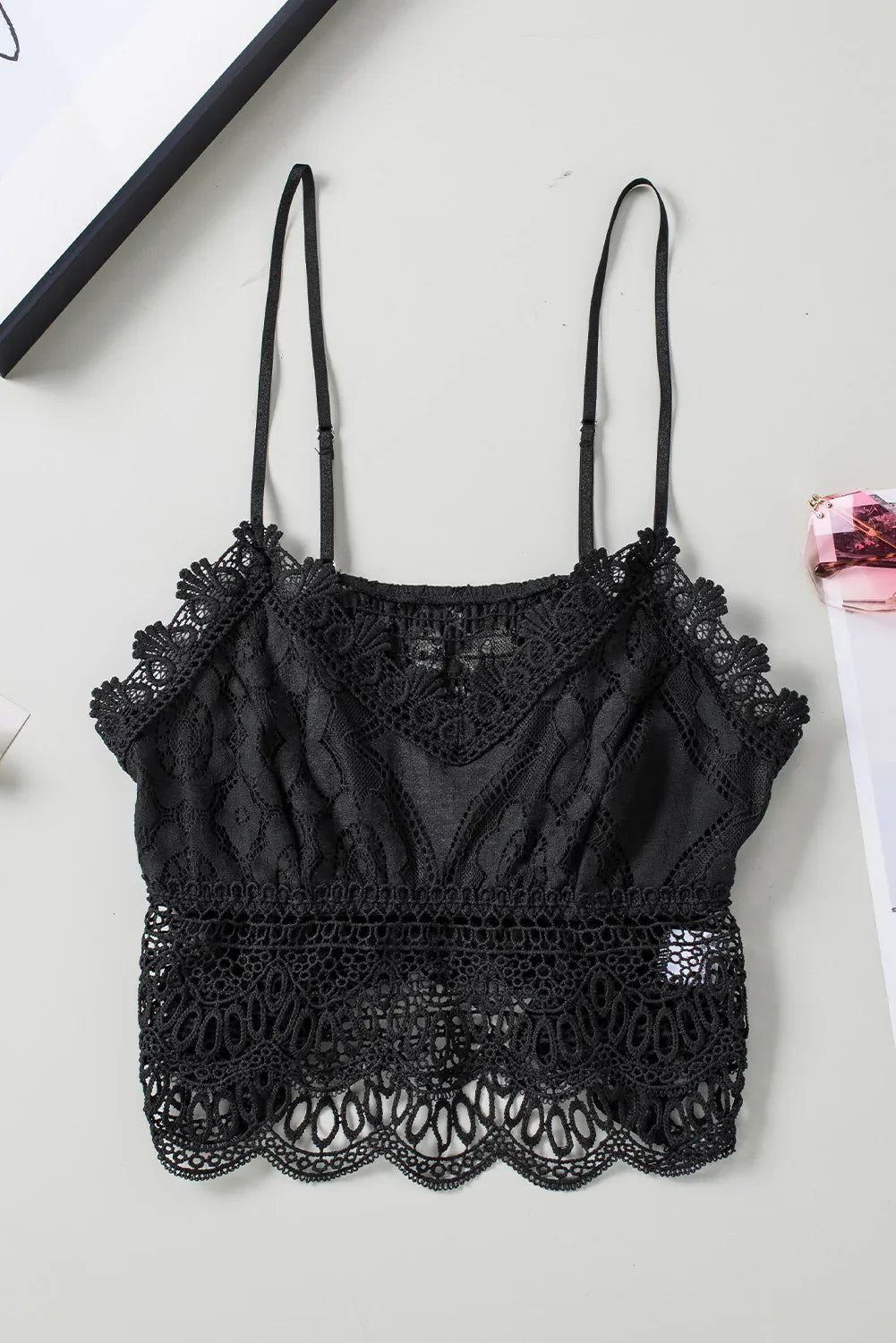 Black Crochet Lace Bralette Crop Top - MarkoFit