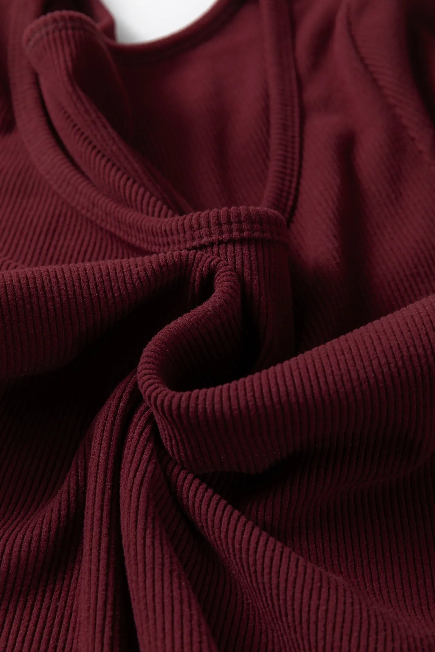 Coffee Ribbed Solid Color U Neck Cropped Long Sleeve Top - MarkoFit