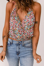 Multicolor Wrapped V Neck Floral Tank Crop Top - MarkoFit