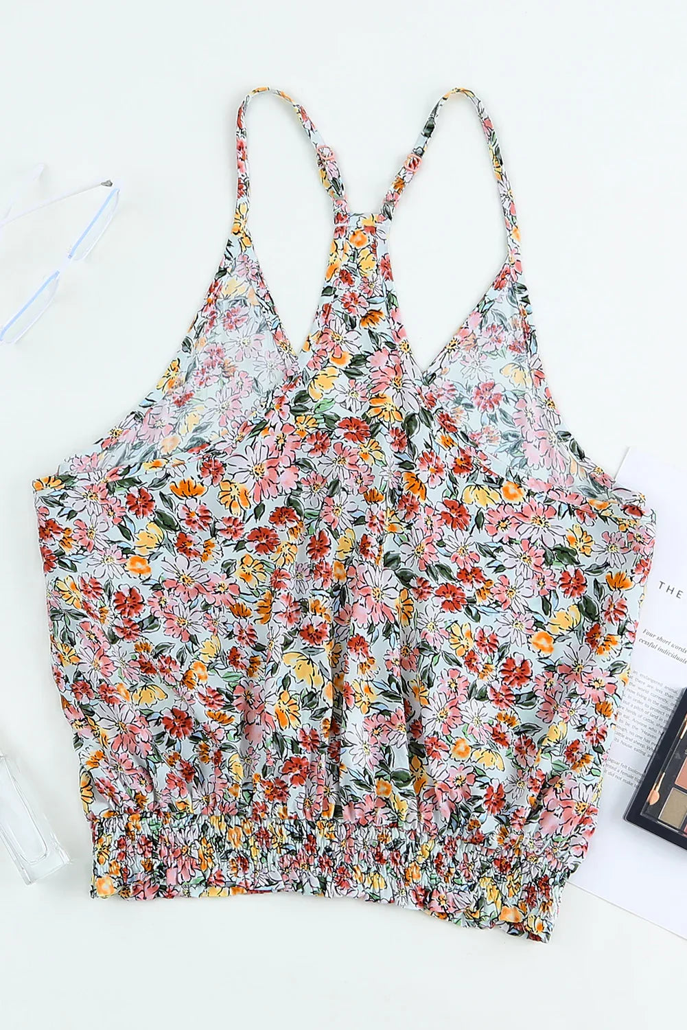 Multicolor Wrapped V Neck Floral Tank Crop Top - MarkoFit