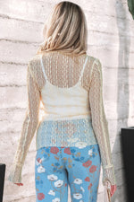 Apricot Flounced Long Sleeve Mock Neck Sheer Lace Top - MarkoFit