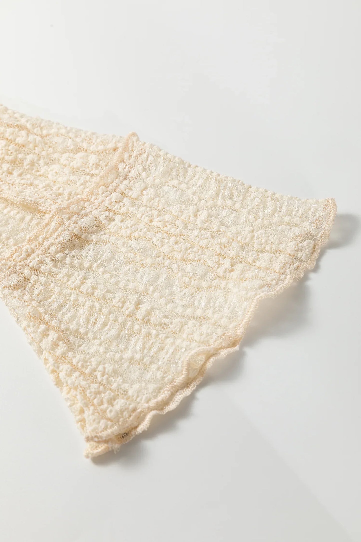 Apricot Flounced Long Sleeve Mock Neck Sheer Lace Top - MarkoFit