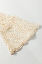 Apricot Flounced Long Sleeve Mock Neck Sheer Lace Top - MarkoFit