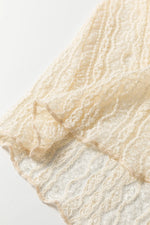 Apricot Flounced Long Sleeve Mock Neck Sheer Lace Top - MarkoFit