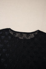 Black Mesh Bow Pattern Long Sleeve Top - MarkoFit