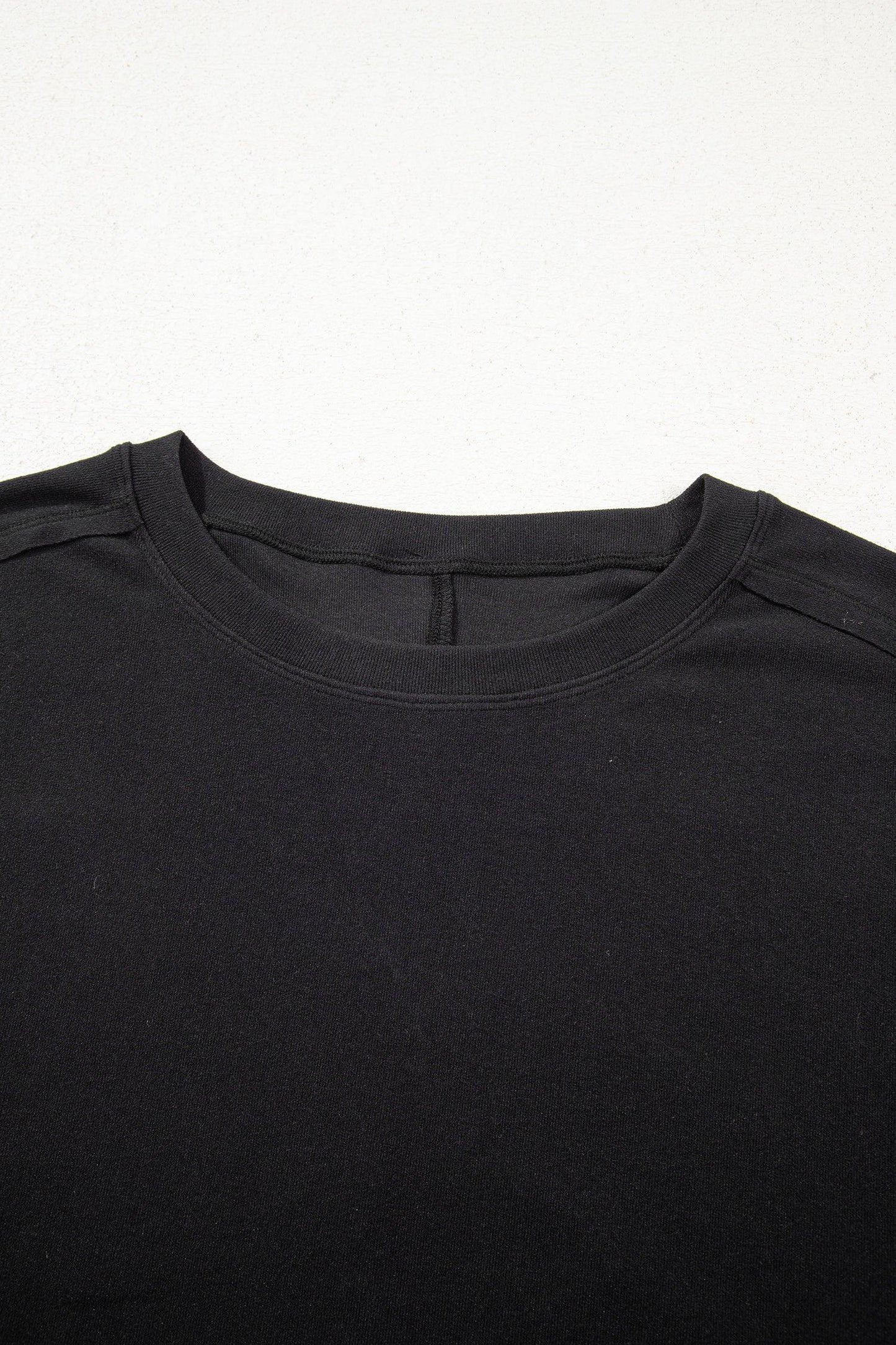 Black Solid Color Bow Textured Patchwork Long Sleeve Tee - MarkoFit