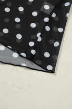 Black Polka Dot Patterned Bodycon Mock Neck Mesh Long Sleeve Top - MarkoFit