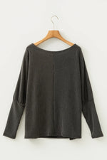 Carbon Grey Twisted Ribbed Dolman Long Sleeve Top - MarkoFit