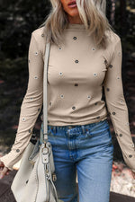 Jet Stream Floral Embroidered Detail Ribbed Long Sleeve Top - MarkoFit