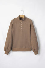 Casual Solid Color Textured Snap Button Collared Baggy Top - MarkoFit