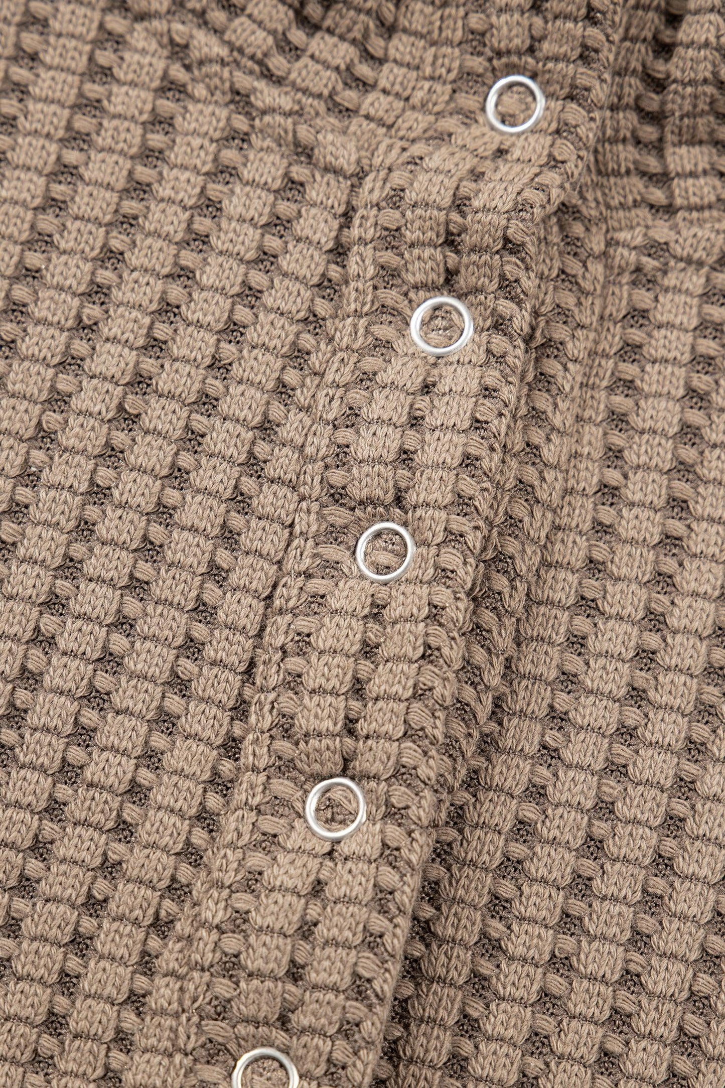 Casual Solid Color Textured Snap Button Collared Baggy Top - MarkoFit