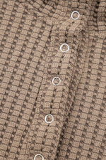 Casual Solid Color Textured Snap Button Collared Baggy Top - MarkoFit