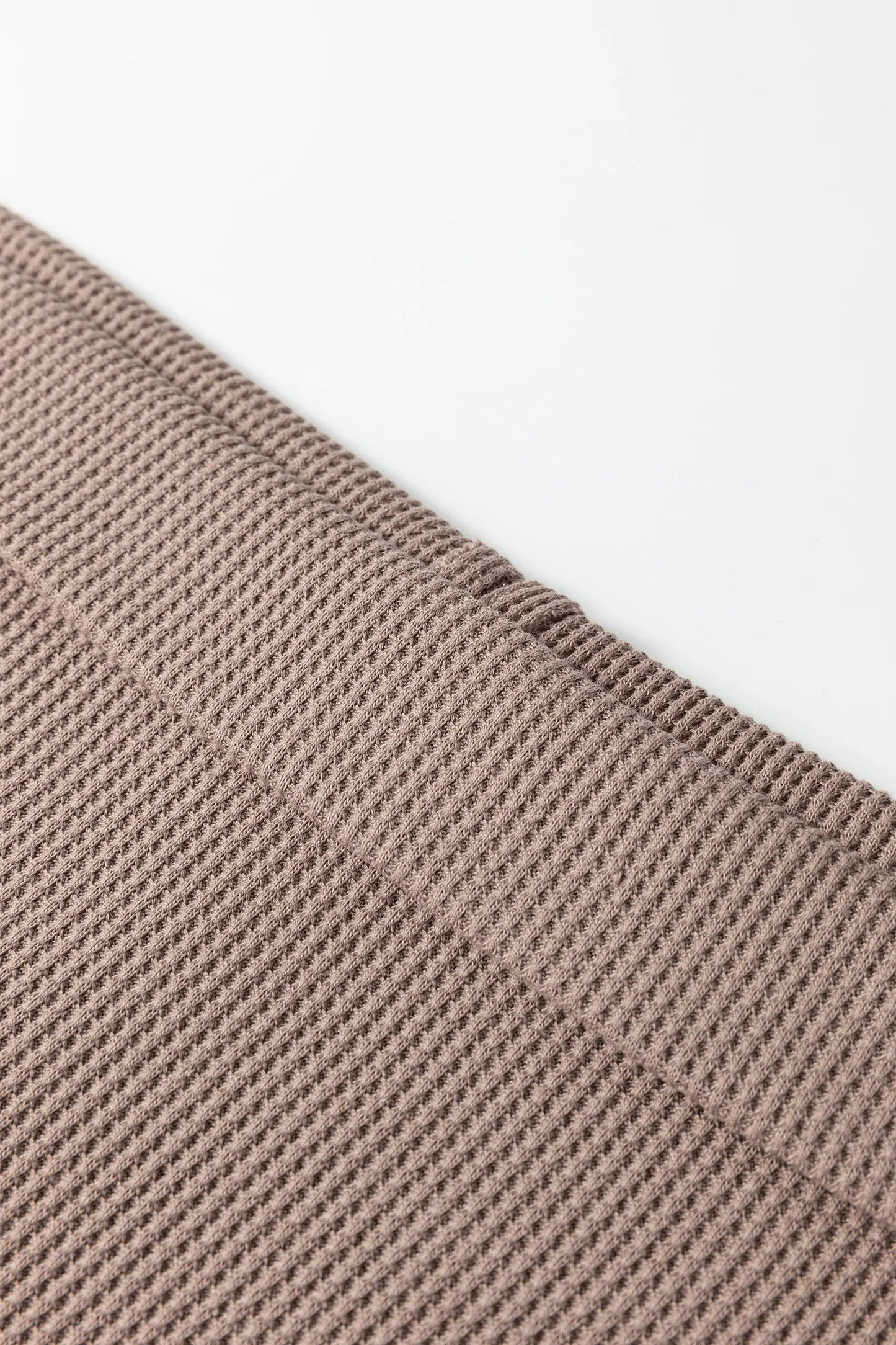 Old Rose Solid Color Waffle Knit Asymmetric Neck Long Sleeve Top - MarkoFit