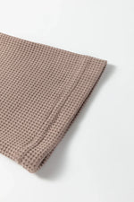 Old Rose Solid Color Waffle Knit Asymmetric Neck Long Sleeve Top - MarkoFit