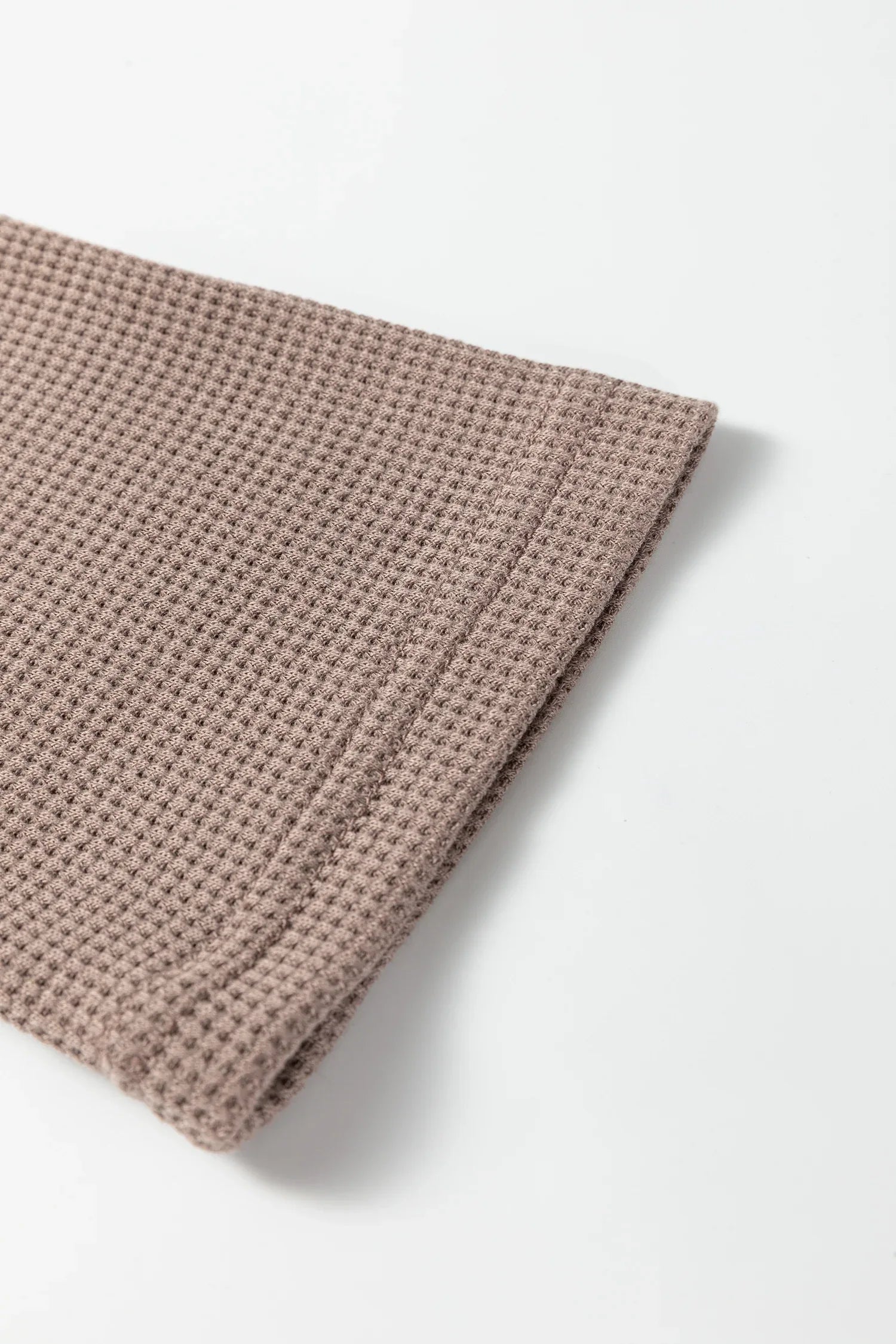 Old Rose Solid Color Waffle Knit Asymmetric Neck Long Sleeve Top - MarkoFit