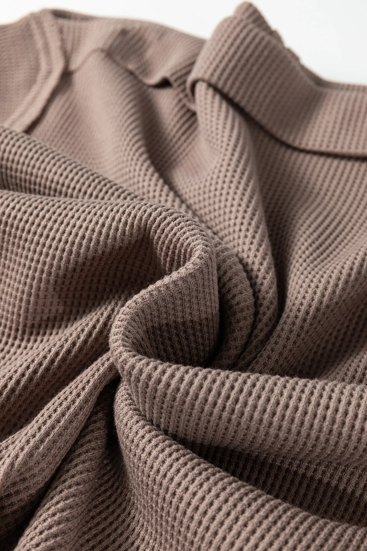 Old Rose Solid Color Waffle Knit Asymmetric Neck Long Sleeve Top - MarkoFit