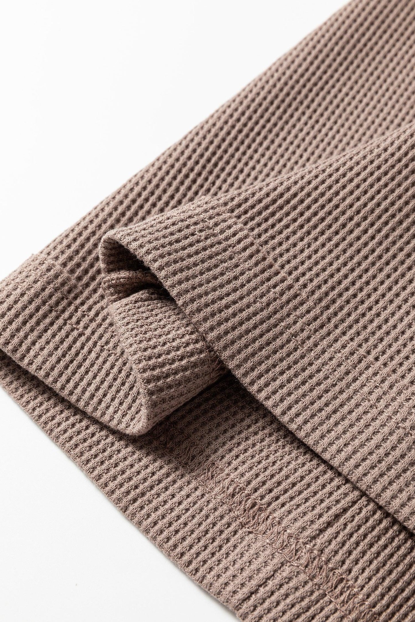 Old Rose Solid Color Waffle Knit Asymmetric Neck Long Sleeve Top - MarkoFit