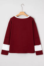 Red Dahlia Cheerful Daisy Flower Patched Round Neck Long Sleeve Top - MarkoFit