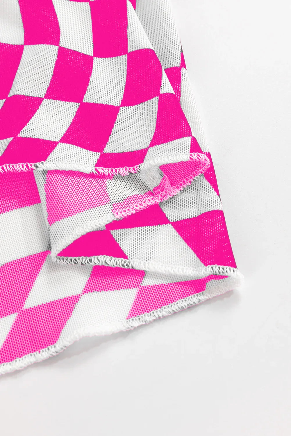 Rose Checkered Pattern Mesh Mock Neck Long Sleeve Top - MarkoFit