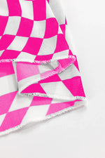 Rose Checkered Pattern Mesh Mock Neck Long Sleeve Top - MarkoFit