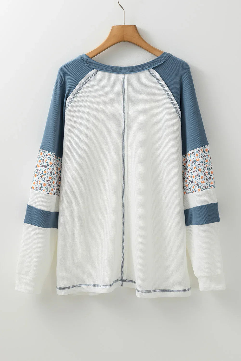 White Floral Patchwork Waffle Knit Raglan Top - MarkoFit