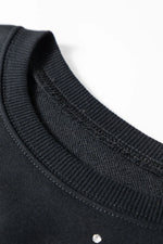 Black Rhinestone Embellished Drop Shoulder Ribbed Cuffs Wholesale Sweatshirt - MarkoFit