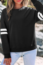 Black Varsity Striped Detail Drop Shoulder Oversized Sweatshirt - MarkoFit