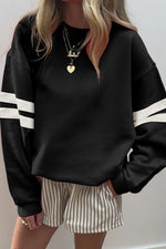 Black Varsity Striped Detail Drop Shoulder Oversized Sweatshirt - MarkoFit