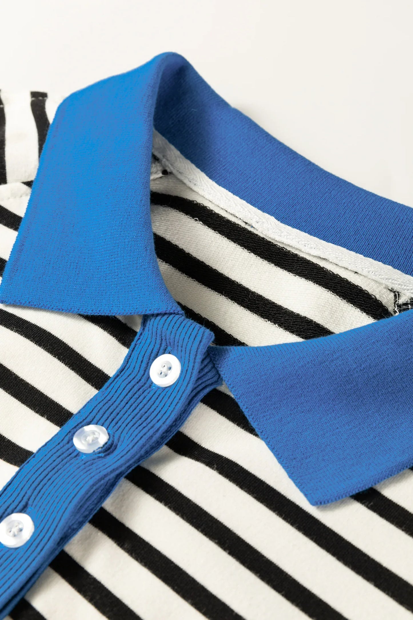 Black Stripe Color Block Patchwork Button Polo Collar Side Slit Sweatshirt - MarkoFit