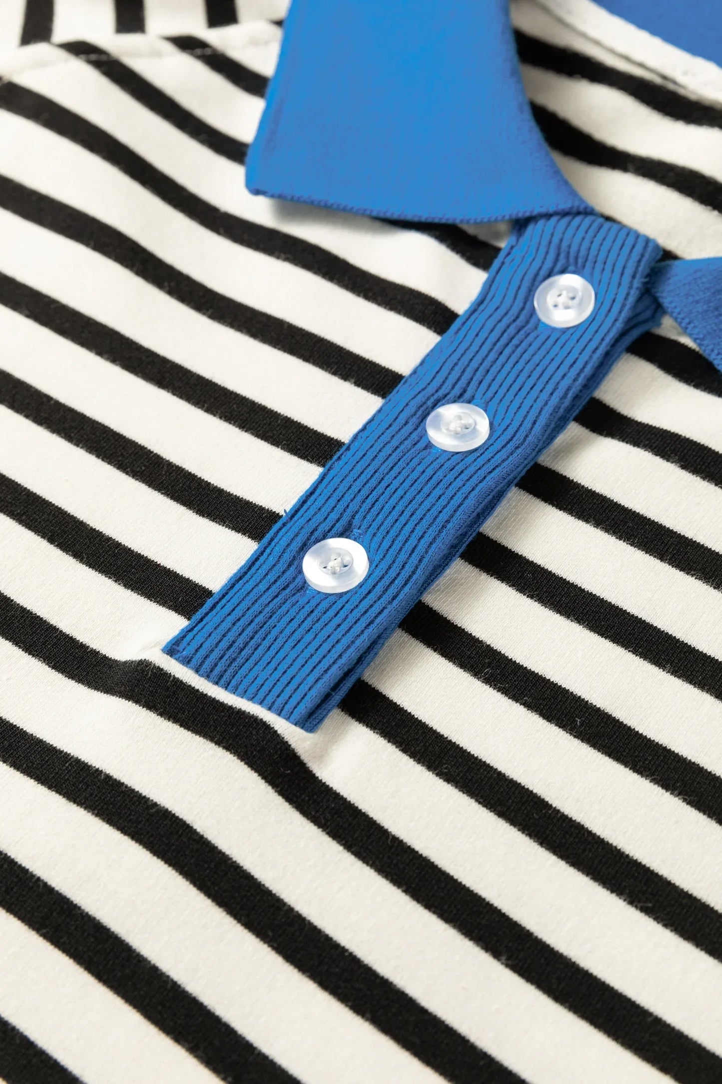 Black Stripe Color Block Patchwork Button Polo Collar Side Slit Sweatshirt - MarkoFit