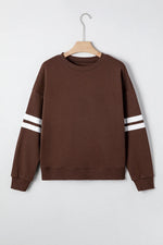 Coffee Varsity Striped Detail Drop Shoulder Oversized Sweatshirt - MarkoFit