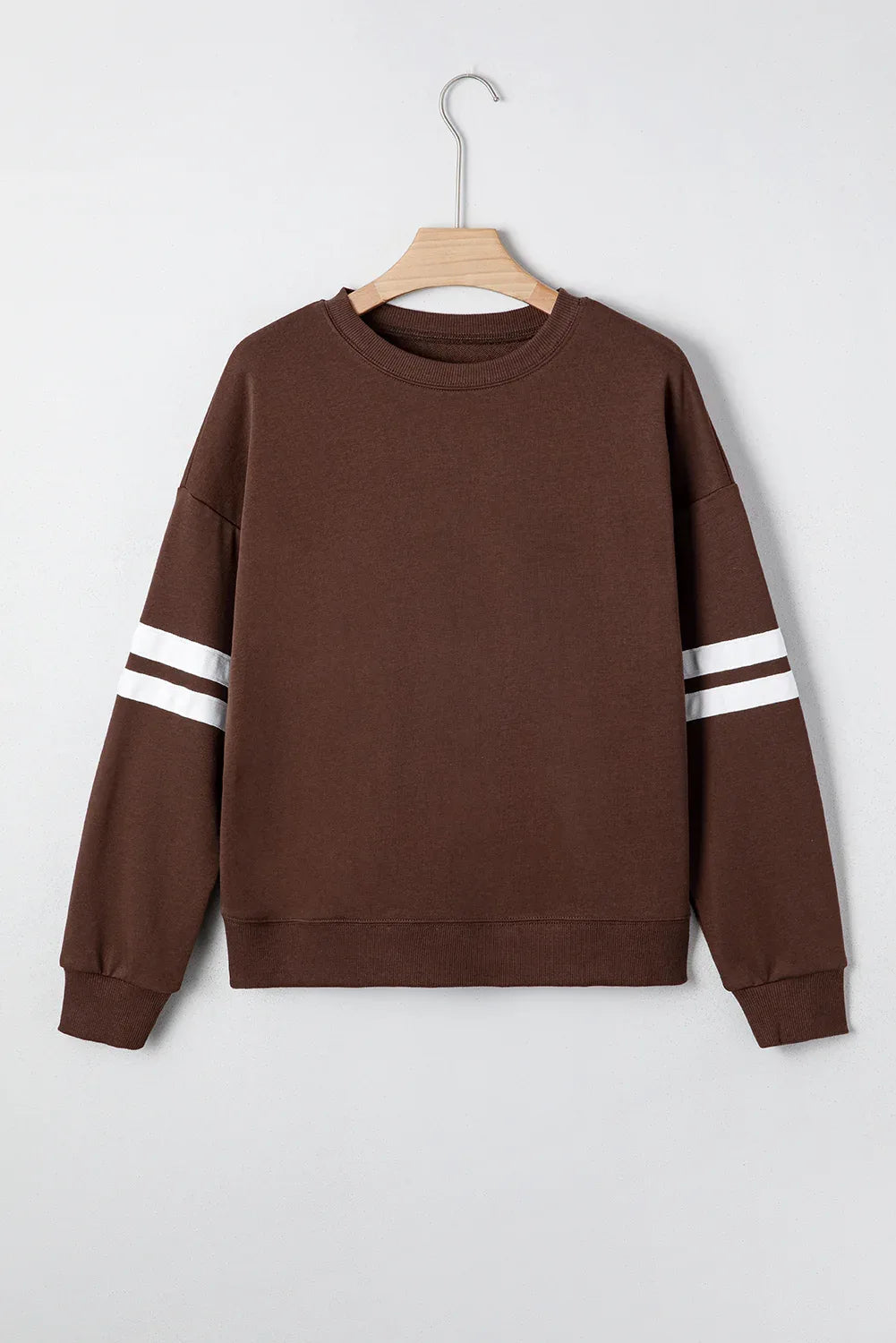 Coffee Varsity Striped Detail Drop Shoulder Oversized Sweatshirt - MarkoFit