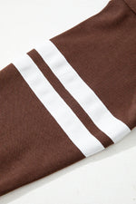Coffee Varsity Striped Detail Drop Shoulder Oversized Sweatshirt - MarkoFit