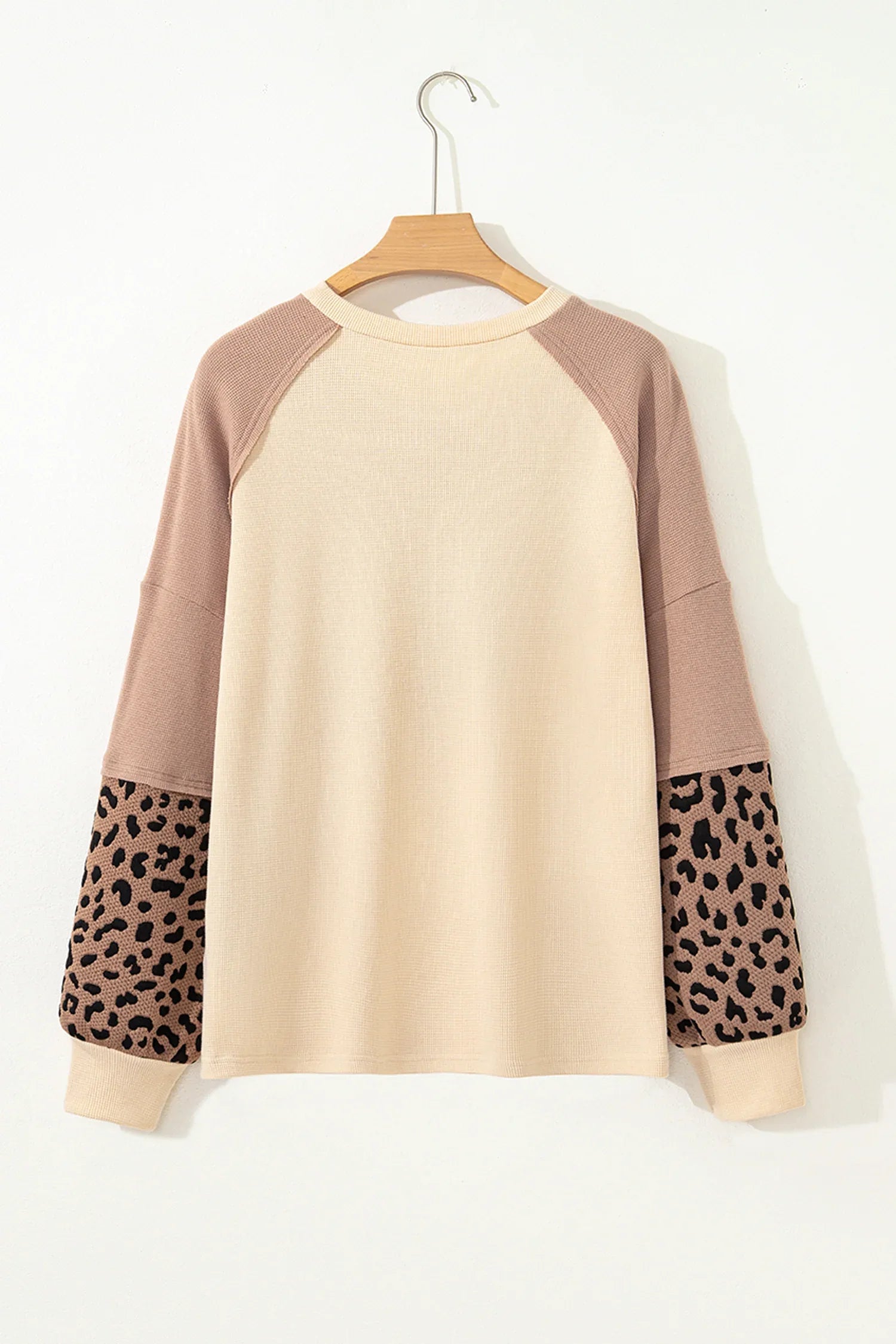 Light French Beige Leopard Star Color Block Patchwork Textured Baggy Sweatshirt - MarkoFit