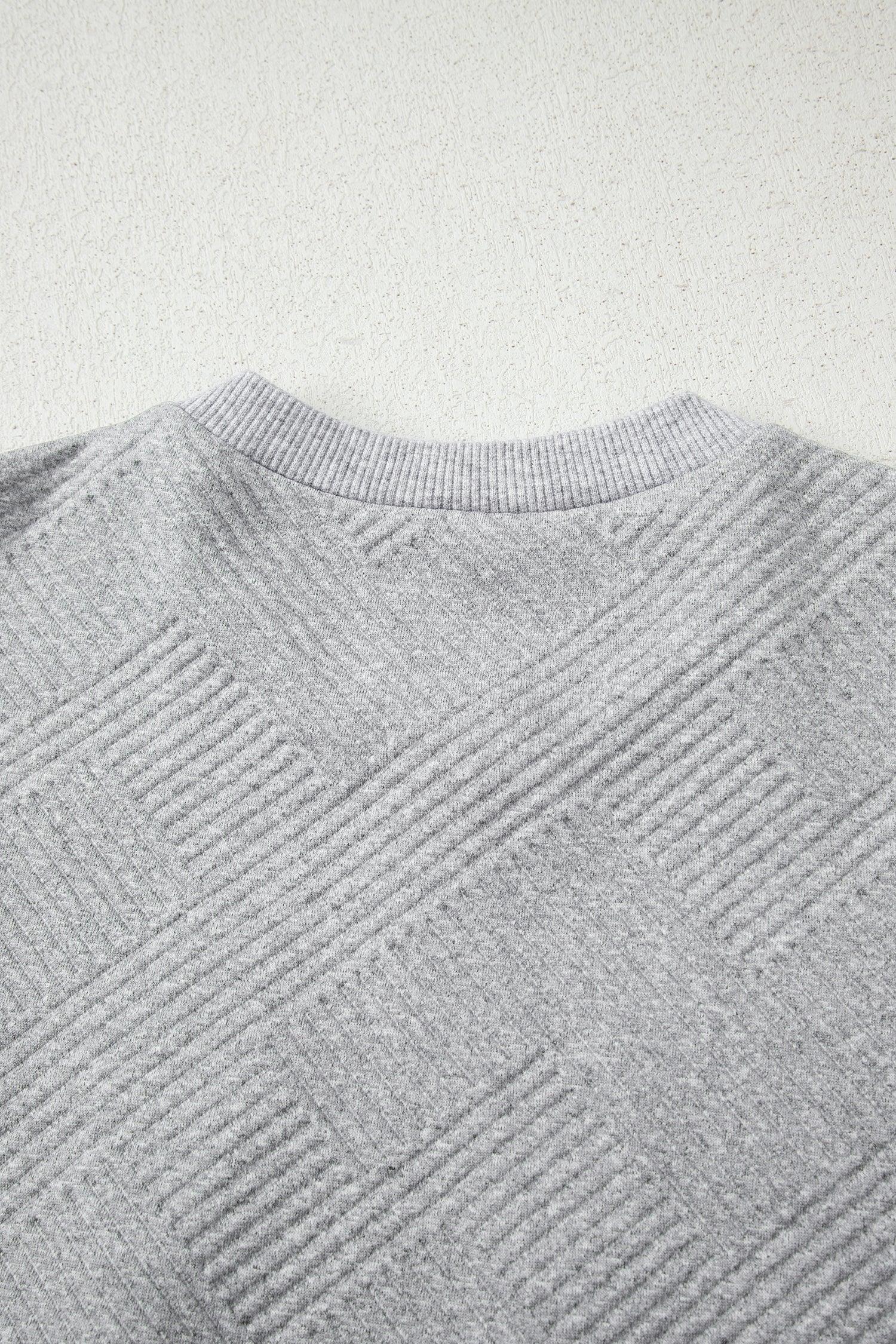 Medium Grey Trendy Textured Half Zip Loose Sweatshirt - MarkoFit